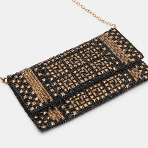 AMALFI CLUTCH BLACK GOLD BEADED