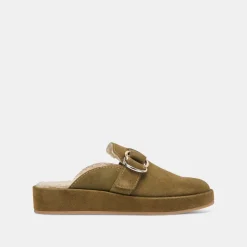 ASTOR PLUSH FLATS OLIVE SUEDE