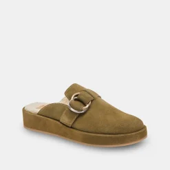 ASTOR PLUSH FLATS OLIVE SUEDE