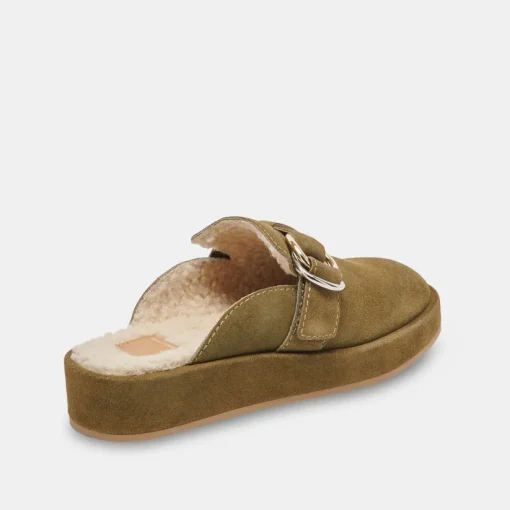ASTOR PLUSH FLATS OLIVE SUEDE