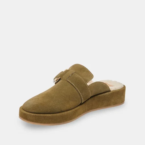 ASTOR PLUSH FLATS OLIVE SUEDE