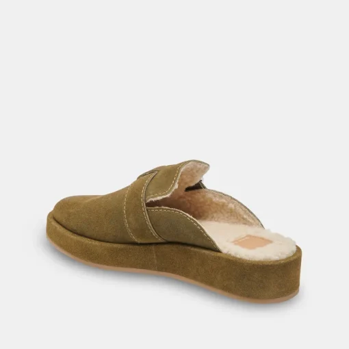 ASTOR PLUSH FLATS OLIVE SUEDE