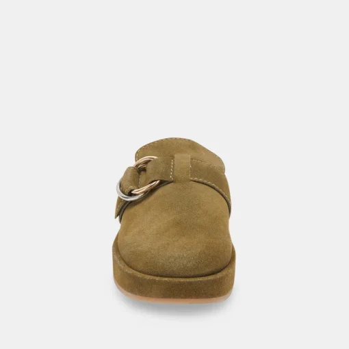 ASTOR PLUSH FLATS OLIVE SUEDE