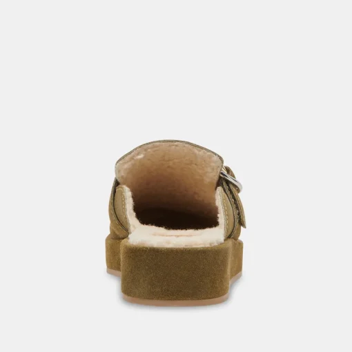 ASTOR PLUSH FLATS OLIVE SUEDE