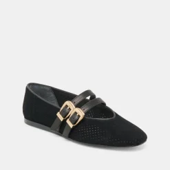 BAYLEE BALLET FLATS ONYX PERFORATED SUEDE