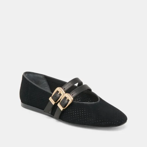 BAYLEE BALLET FLATS ONYX PERFORATED SUEDE
