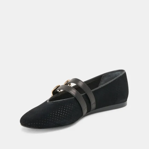 BAYLEE BALLET FLATS ONYX PERFORATED SUEDE