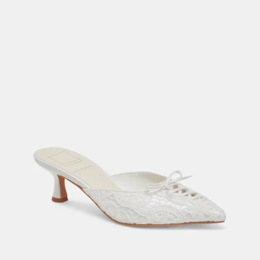 CAMILE HEELS WHITE FLORAL EYELET