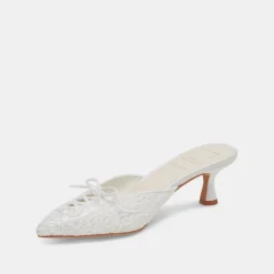 CAMILE HEELS WHITE FLORAL EYELET