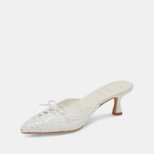 CAMILE HEELS WHITE FLORAL EYELET