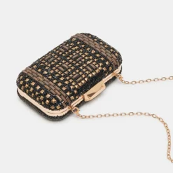 DAISY CLUTCH BLACK GOLD BEADED