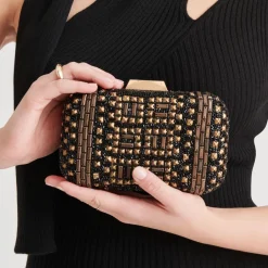 DAISY CLUTCH BLACK GOLD BEADED