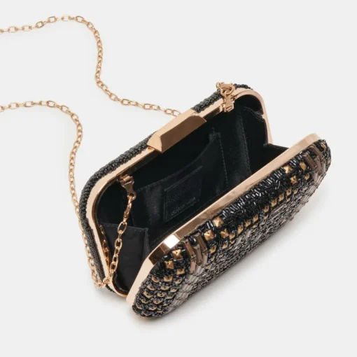DAISY CLUTCH BLACK GOLD BEADED