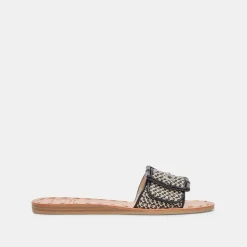 DASA WIDE SANDALS BLACK NATURAL RAFFIA