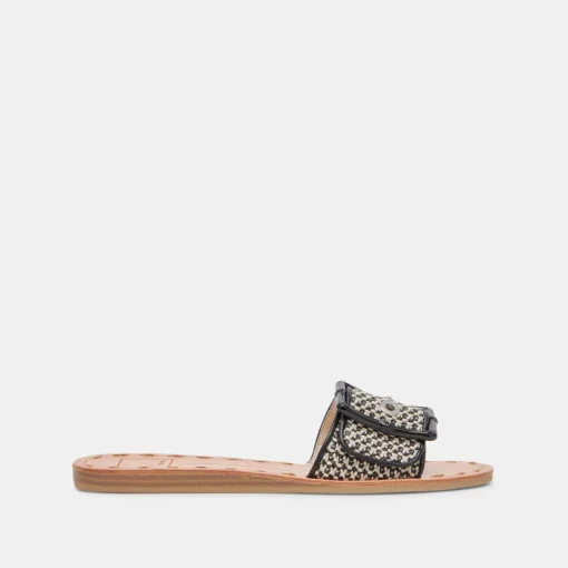DASA WIDE SANDALS BLACK NATURAL RAFFIA