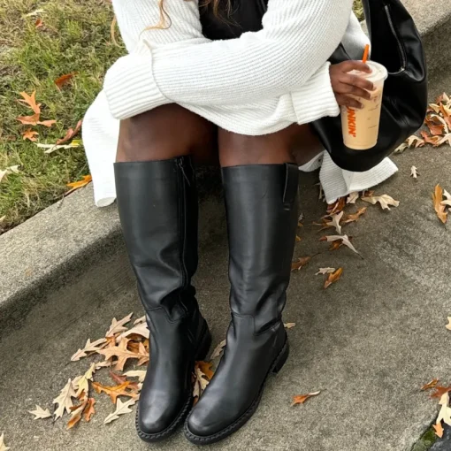 GLORY H2O WIDE CALF BOOTS BLACK LEATHER