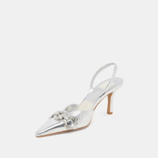 HAYLEE HEELS SILVER DISTRESSED LEATHER