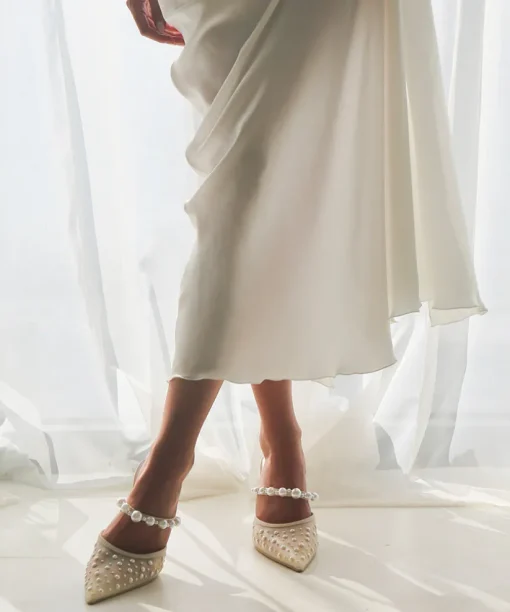 KATIK PEARL HEELS IVORY MESH