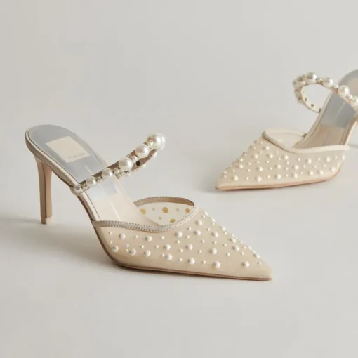 KATIK PEARL HEELS IVORY MESH