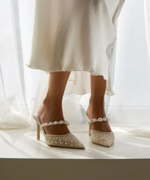 KATIK PEARL HEELS IVORY MESH