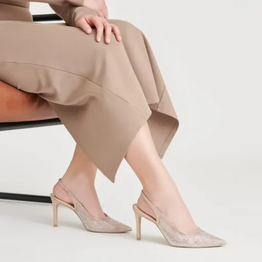 KAYE CRYSTAL HEELS GOLD MESH
