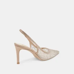 KAYE CRYSTAL HEELS GOLD MESH