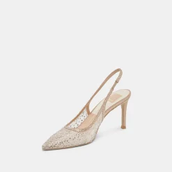 KAYE CRYSTAL HEELS GOLD MESH