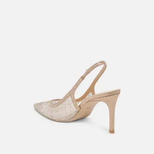 KAYE CRYSTAL HEELS GOLD MESH