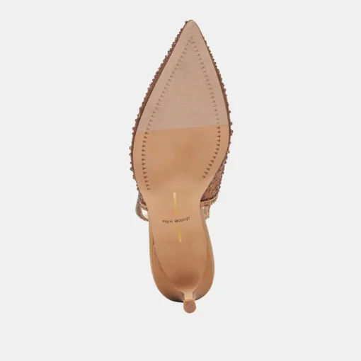 KAYE CRYSTAL HEELS MID BROWN MESH