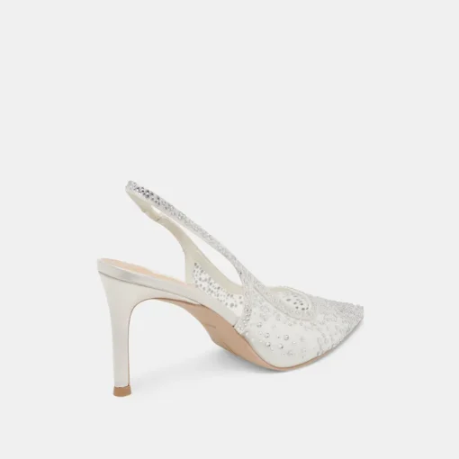 KAYE CRYSTAL HEELS WHITE MESH