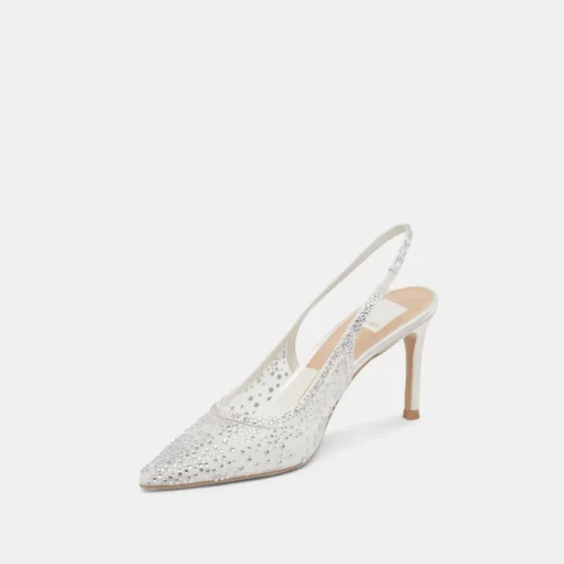KAYE CRYSTAL HEELS WHITE MESH