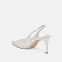 KAYE CRYSTAL HEELS WHITE MESH