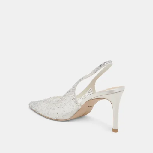 KAYE CRYSTAL HEELS WHITE MESH