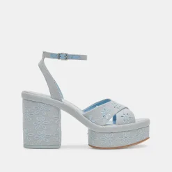 LAISHA HEELS LIGHT BLUE FLORAL EYELET