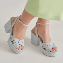 LAISHA HEELS LIGHT BLUE FLORAL EYELET