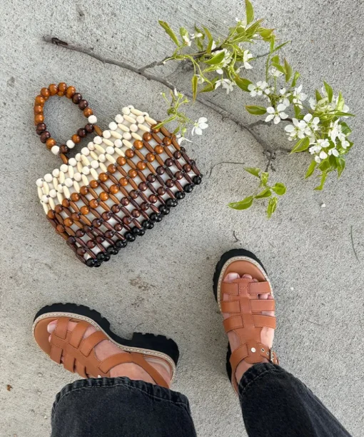 LATICE SANDALS BROWN LEATHER