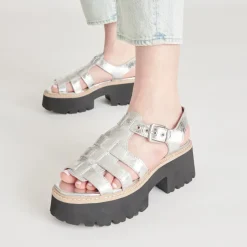 LATICE SANDALS SILVER DISTRESSED LEATHER