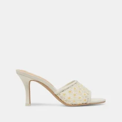 LAVENA FLORAL HEELS WHITE YELLOW FLORAL MESH