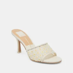 LAVENA FLORAL HEELS WHITE YELLOW FLORAL MESH