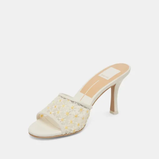 LAVENA FLORAL HEELS WHITE YELLOW FLORAL MESH