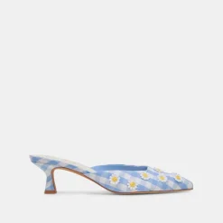 LILOU HEELS WHITE BLUE GINGHAM