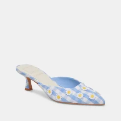 LILOU HEELS WHITE BLUE GINGHAM