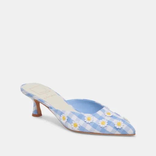 LILOU HEELS WHITE BLUE GINGHAM