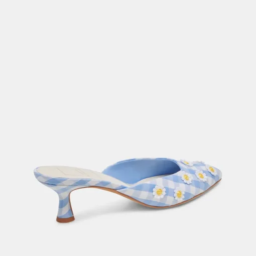 LILOU HEELS WHITE BLUE GINGHAM