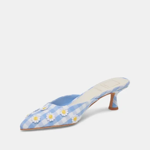 LILOU HEELS WHITE BLUE GINGHAM