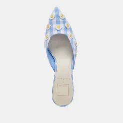 LILOU HEELS WHITE BLUE GINGHAM