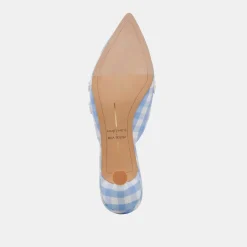 LILOU HEELS WHITE BLUE GINGHAM