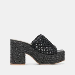 LISHA HEELS ONYX RAFFIA