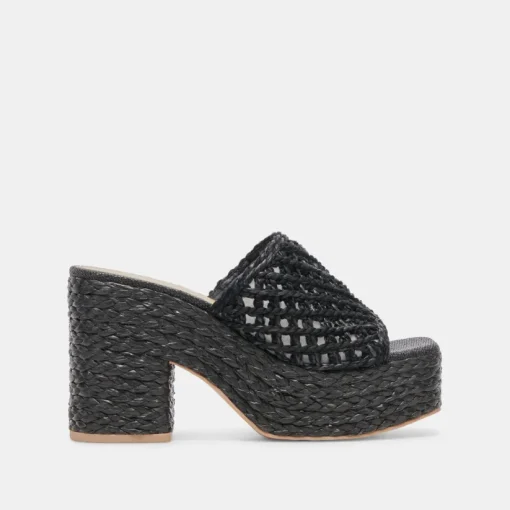 LISHA HEELS ONYX RAFFIA
