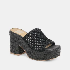 LISHA HEELS ONYX RAFFIA
